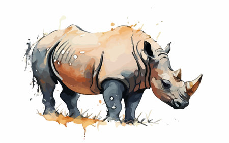 Rhinoceros in watercolor style. Vector illustration isolated on white background.のイラスト素材