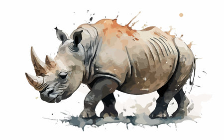 White rhinoceros. Watercolor hand drawn illustration on white backgroundのイラスト素材