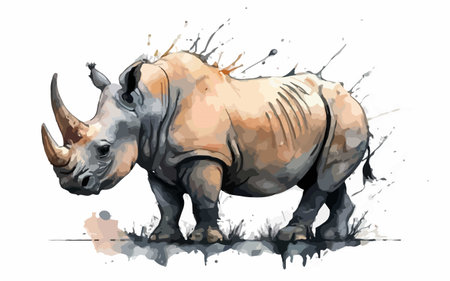 Rhinoceros in watercolor style. Hand drawn vector illustrationのイラスト素材