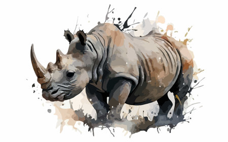 Rhinoceros isolated on white background. Watercolor illustration.のイラスト素材