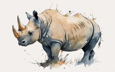 White rhinoceros in watercolor style. Vector illustration.のイラスト素材