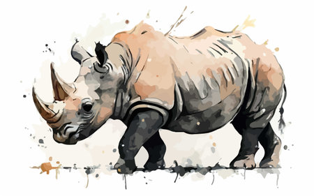 White rhinoceros. Watercolor illustration on white background.のイラスト素材