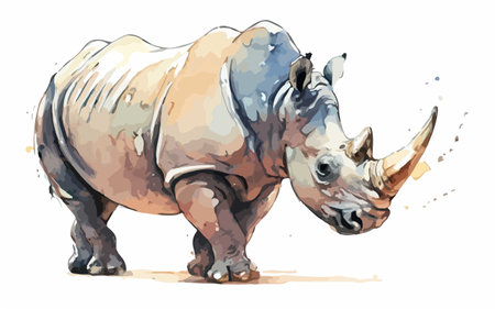 White rhinoceros. Watercolor illustration on a white backgroundのイラスト素材