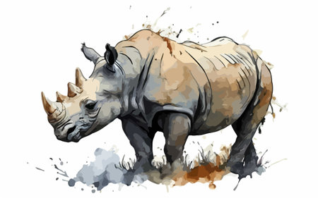 White rhinoceros in watercolor style. Vector illustration.のイラスト素材