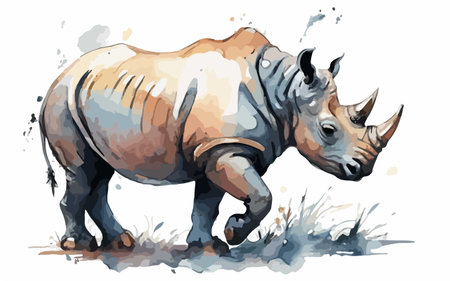 Illustration of a rhinoceros in watercolor style.のイラスト素材