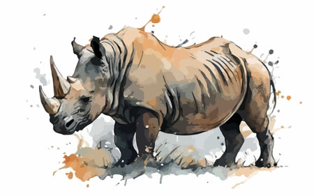 Rhinoceros on white background, watercolor illustration, vectorのイラスト素材