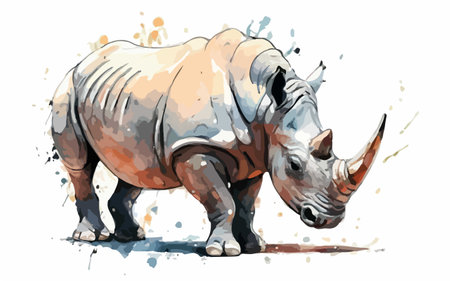 Rhinoceros on white background, watercolor illustration, vectorのイラスト素材