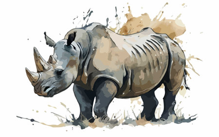 Rhinoceros with splashes of watercolor paint. Vector illustrationのイラスト素材