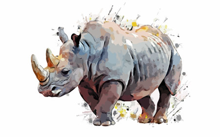 Rhinoceros isolated on white background. Watercolor illustration.のイラスト素材
