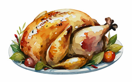 Illustration of roasted turkey on a white background. Vector illustration.のイラスト素材