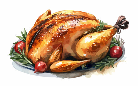 Roasted turkey with rosemary and cherry tomatoes. Vector illustration.のイラスト素材
