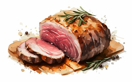 Sliced roast beef with rosemary and spices. Vector illustrationのイラスト素材