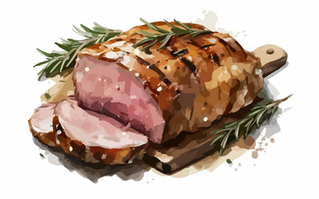 roast meat with rosemary on a white background, vector illustrationのイラスト素材