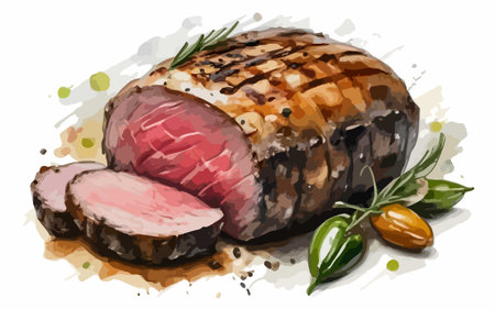 Roast meat with spices and herbs. Vector illustration on white background.のイラスト素材