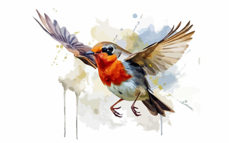 Bird robin. Watercolor hand drawn illustration isolated on white backgroundのイラスト素材