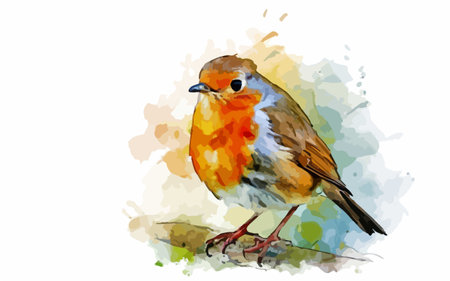 Illustration of a robin on a background of watercolor splashesのイラスト素材
