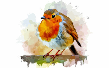 Robin bird on a watercolor background. Vector illustration of a bird.のイラスト素材