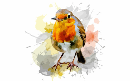 Illustration of a robin on a watercolor background with splashesのイラスト素材