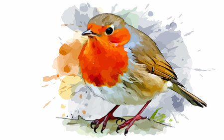 European robin, Erithacus rubecula, vector illustrationのイラスト素材