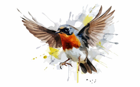 Watercolor illustration of a robin bird on a white background.のイラスト素材