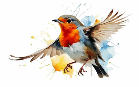 European robin. Watercolor hand drawn illustration isolated on white backgroundのイラスト素材