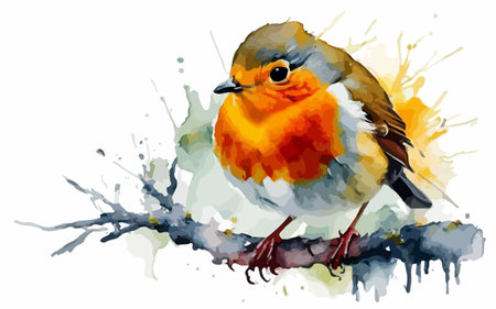 Robin bird isolated on white background. Watercolor hand drawn illustration.のイラスト素材