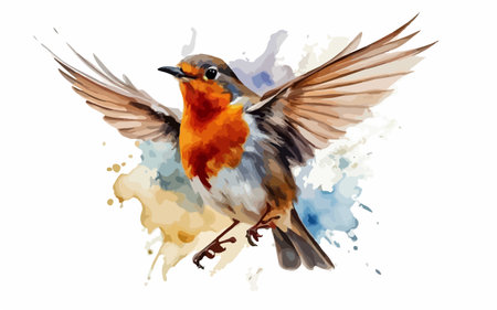 Watercolor robin bird isolated on white background. Hand drawn illustrationのイラスト素材