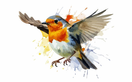 Illustration of a robin bird on a watercolor background.のイラスト素材