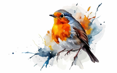 vector watercolor illustration of a robin bird on a white backgroundのイラスト素材
