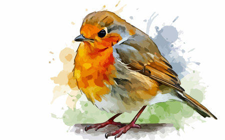 European robin (Erithacus rubecula) vector illustration.のイラスト素材