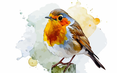 Robin Bird on Watercolor Background. Vector Illustration of a Bird.のイラスト素材