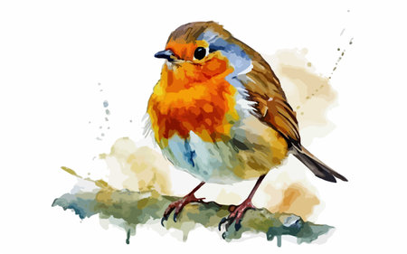 Robin bird. Watercolor illustration. Isolated on white background.のイラスト素材