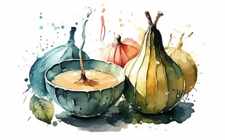 Watercolor illustration of pumpkins and pumpkins in a bowl.のイラスト素材