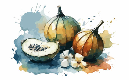 Watercolor pumpkins on a white background. Hand drawn vector illustration.のイラスト素材