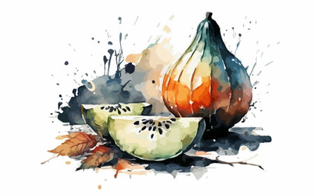 Watercolor illustration of watercolor autumn fruits. Watercolor hand drawn illustration.のイラスト素材