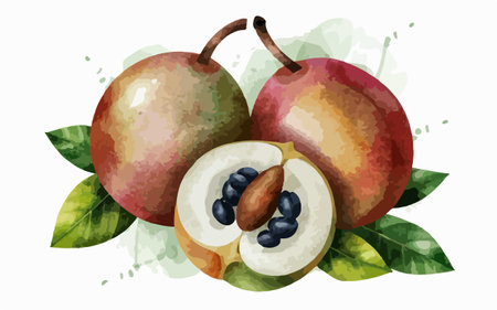 Watercolor vector illustration of exotic fruits - sapodilla (sapodilla)のイラスト素材