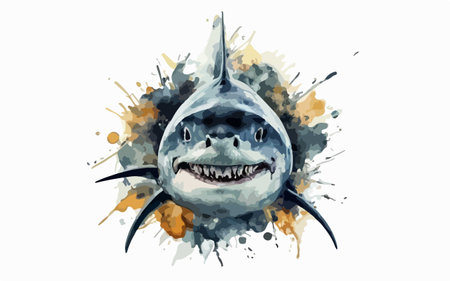 Watercolor hand drawn shark isolated on white background. Vector illustration.のイラスト素材