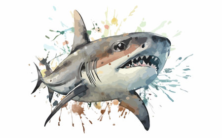 Shark watercolor vector illustration on white background. Great white shark.のイラスト素材
