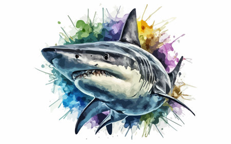 Shark watercolor splashes on a white background. Vector illustrationのイラスト素材
