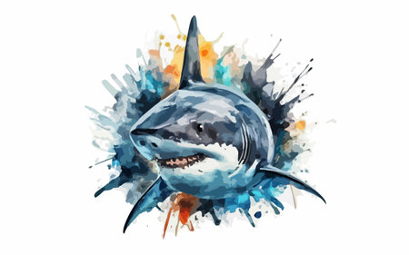 Shark. Watercolor hand drawn illustration isolated on white background.のイラスト素材