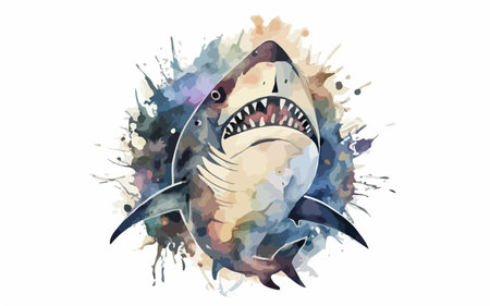 Shark in watercolor splashes. Vector illustration for your designのイラスト素材