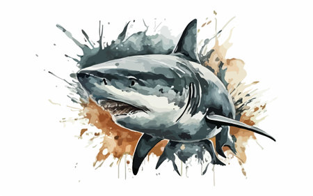 shark vector illustration isolated on white background. hand drawn watercolor illustrationのイラスト素材