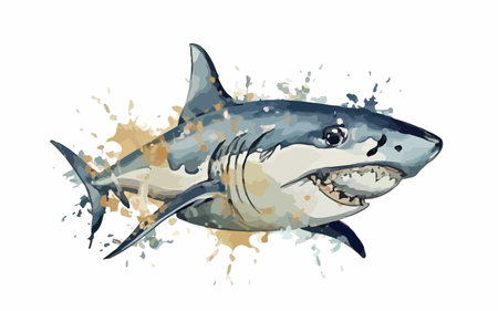 Shark illustration. Hand drawn vector watercolor illustration on white backgroundのイラスト素材