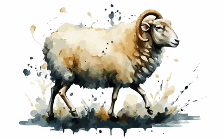 Sheep in watercolor style on white background. Vector illustration.のイラスト素材