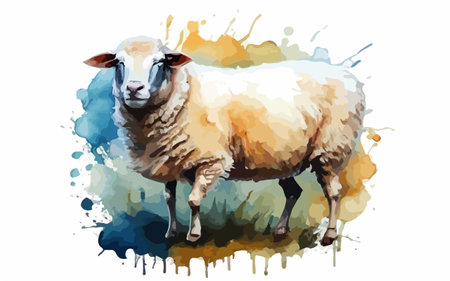 Sheep on watercolor splashes background. Vector illustration for your designのイラスト素材