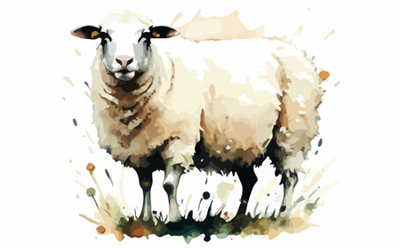 Sheep in watercolor style on a white background, vector illustrationのイラスト素材