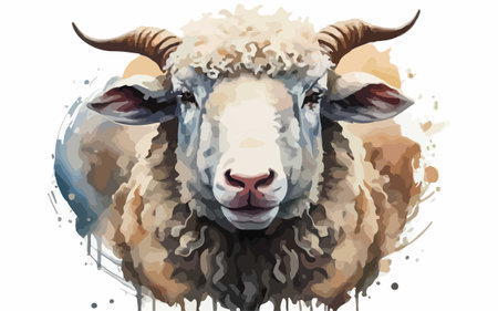 Sheep head. Watercolor painting on white background. Vector illustration.のイラスト素材