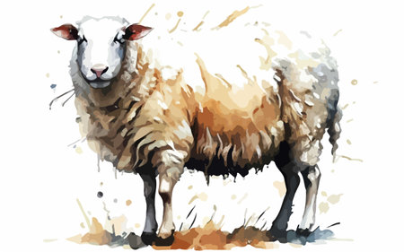 Sheep. Watercolor hand drawn illustration, isolated on white backgroundのイラスト素材
