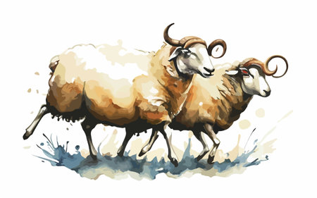 Sheep isolated on white background. Watercolor hand drawn illustration.のイラスト素材