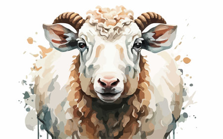 Sheep head. Watercolor painting on white background. Vector illustrationのイラスト素材